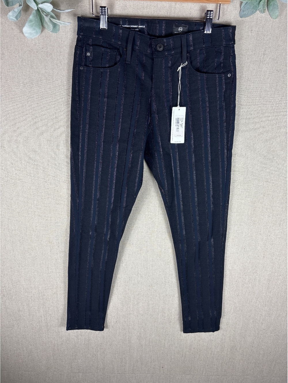 Adriano Goldschmied > New Black Seersucker Farrah High Rise Skinny Jeans 29